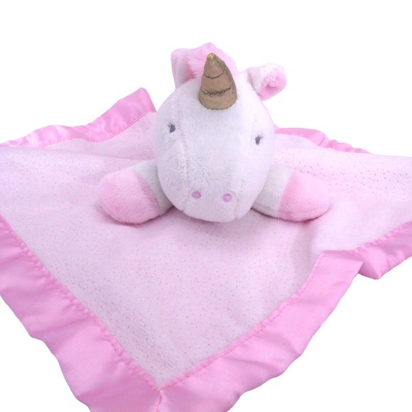 Cloud Island Sparkle Unicorn Plush Lovey Security Blanket Pink Plush Satin Trim - Picture 1 of 6